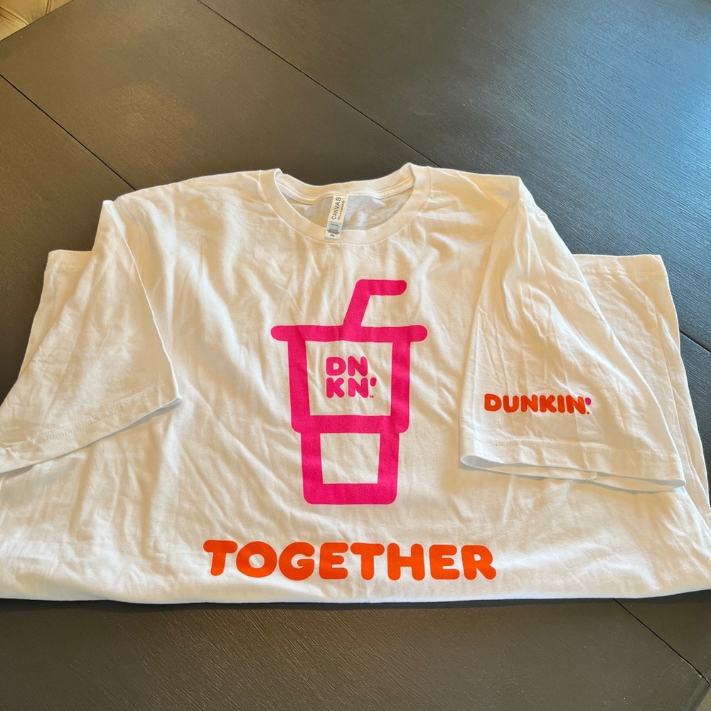 Dunkin' White T-Shirt with Pink and Orange Logo